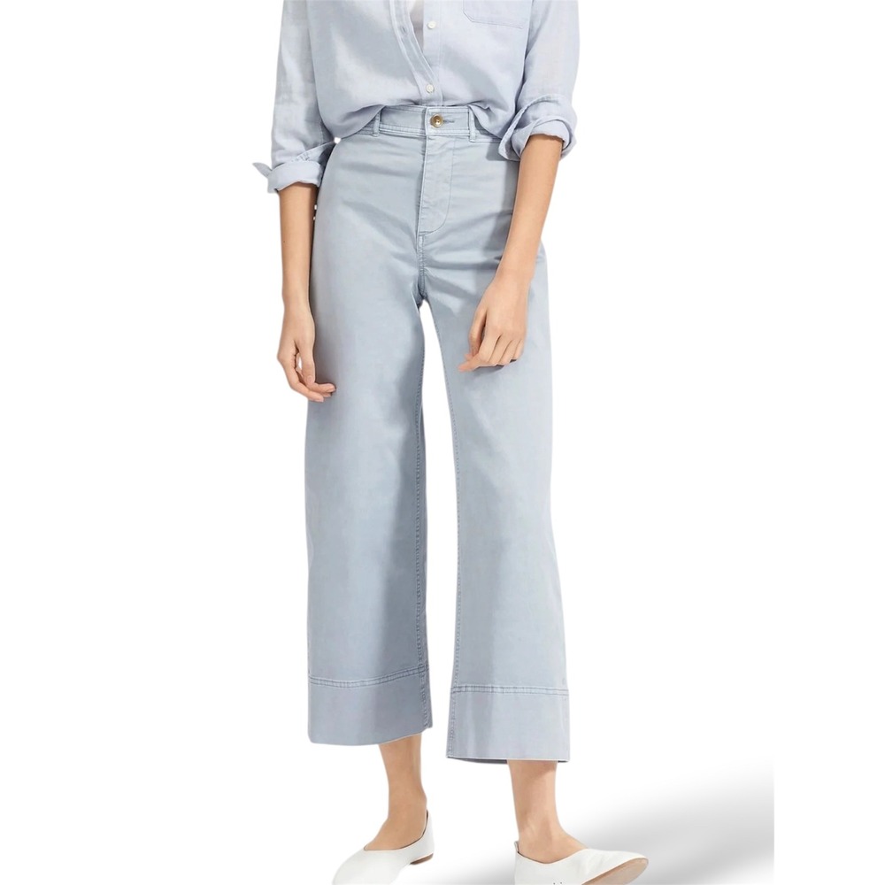 Everlane Wide Leg Crop Pant Blue High Rise Cotton Twill Trousers Size 6